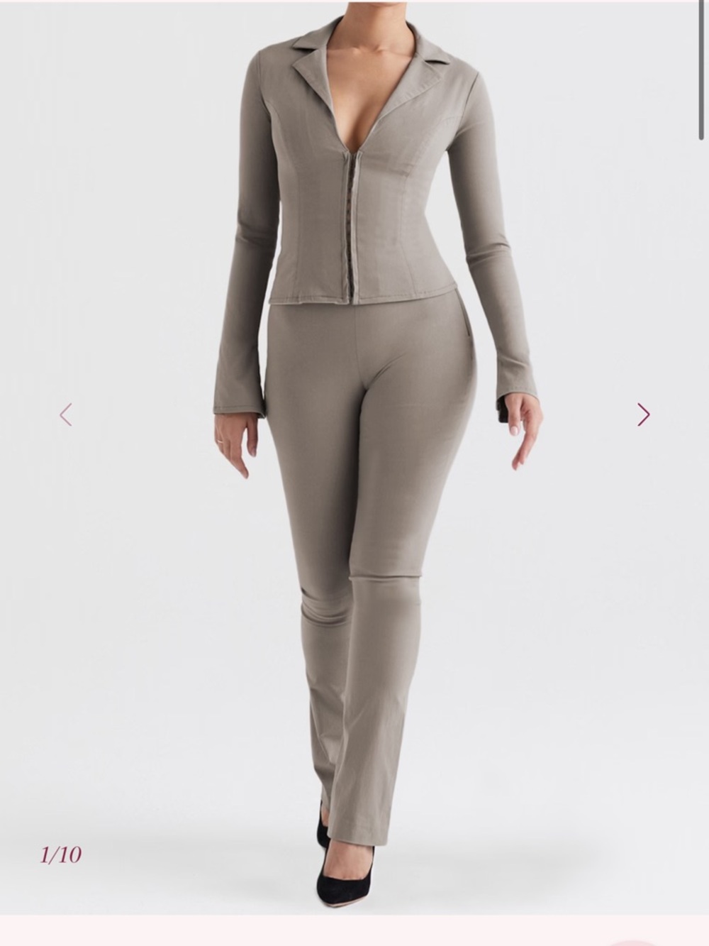 House of CB Taupe Zip-Front Straight-Leg Jumpsuit
